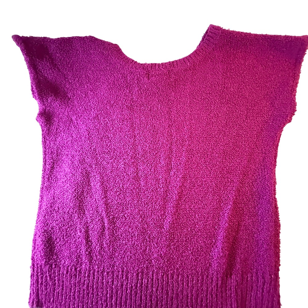 Vintage Jantzen Magenta Purple Textured Short Sleeve Sweater XL Retro